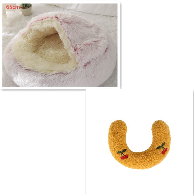 2-in-1 Dog and Cat Plush Round Winter Bed