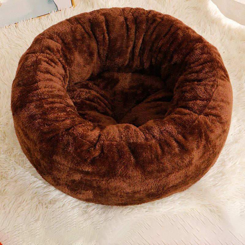 Long Plush Donut Dog Bed Comfortable Round Pet Bed For Cats Dogs
