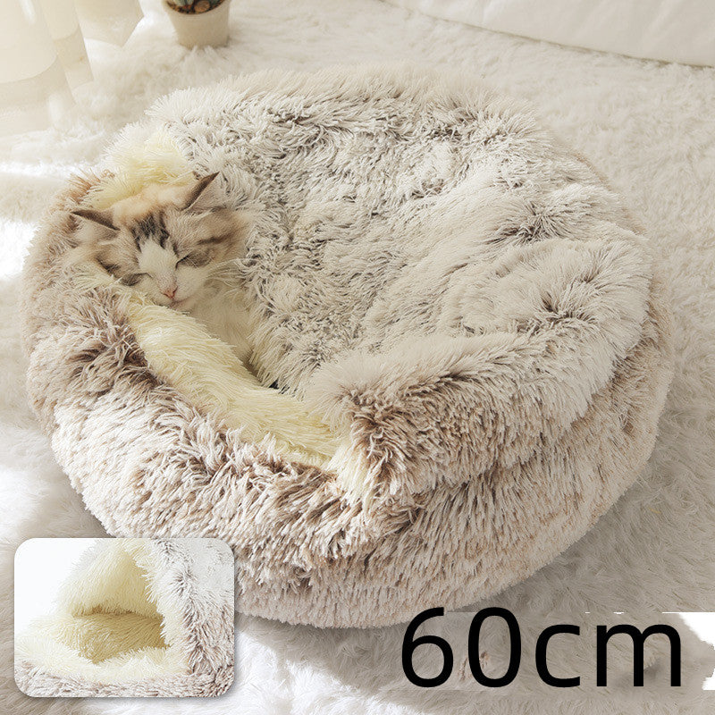 2-in-1 Dog and Cat Plush Round Winter Bed