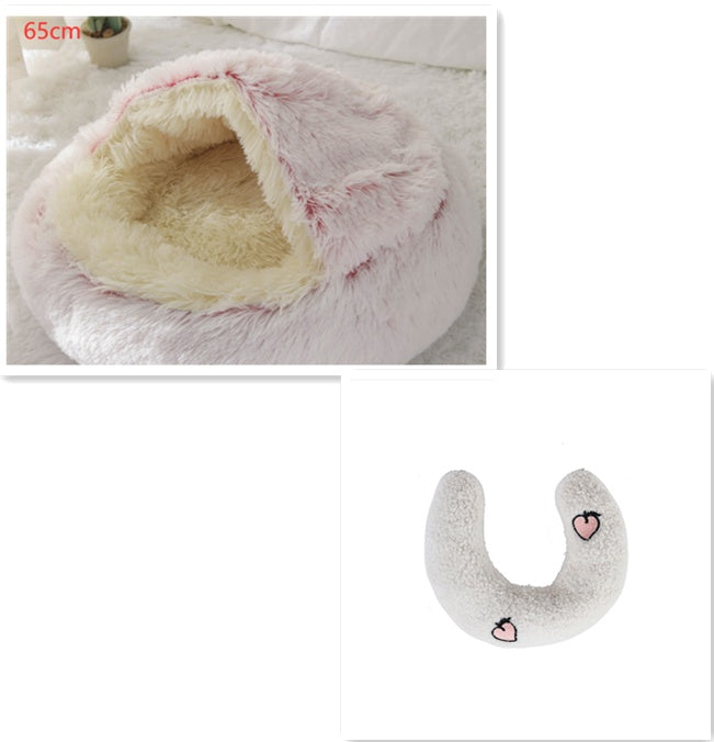 2-in-1 Dog and Cat Plush Round Winter Bed