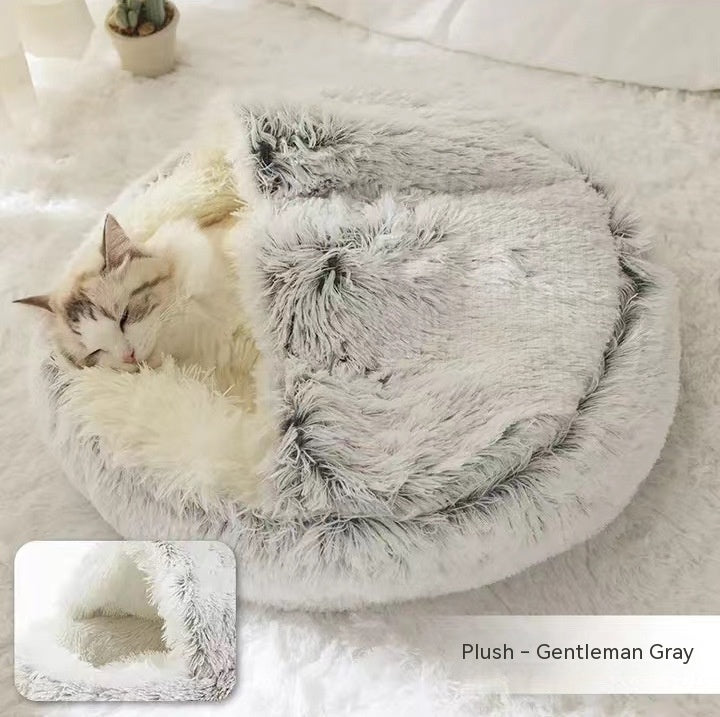 2-in-1 Dog and Cat Plush Round Winter Bed