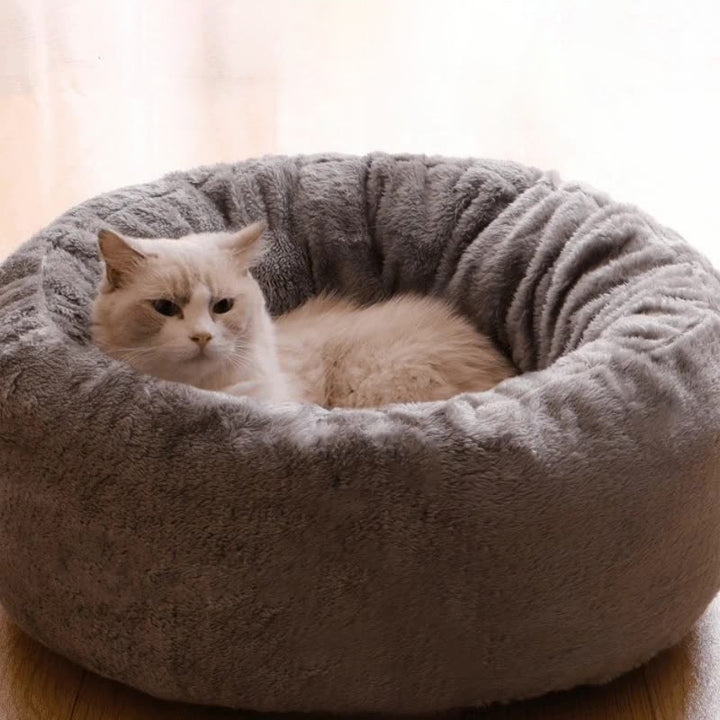 Long Plush Donut Dog Bed Comfortable Round Pet Bed For Cats Dogs