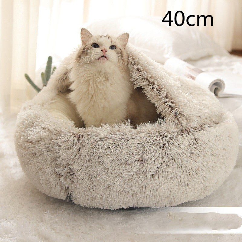 2-in-1 Dog and Cat Plush Round Winter Bed