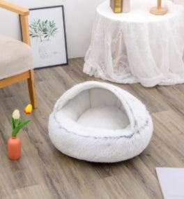 2-in-1 Dog and Cat Plush Round Winter Bed