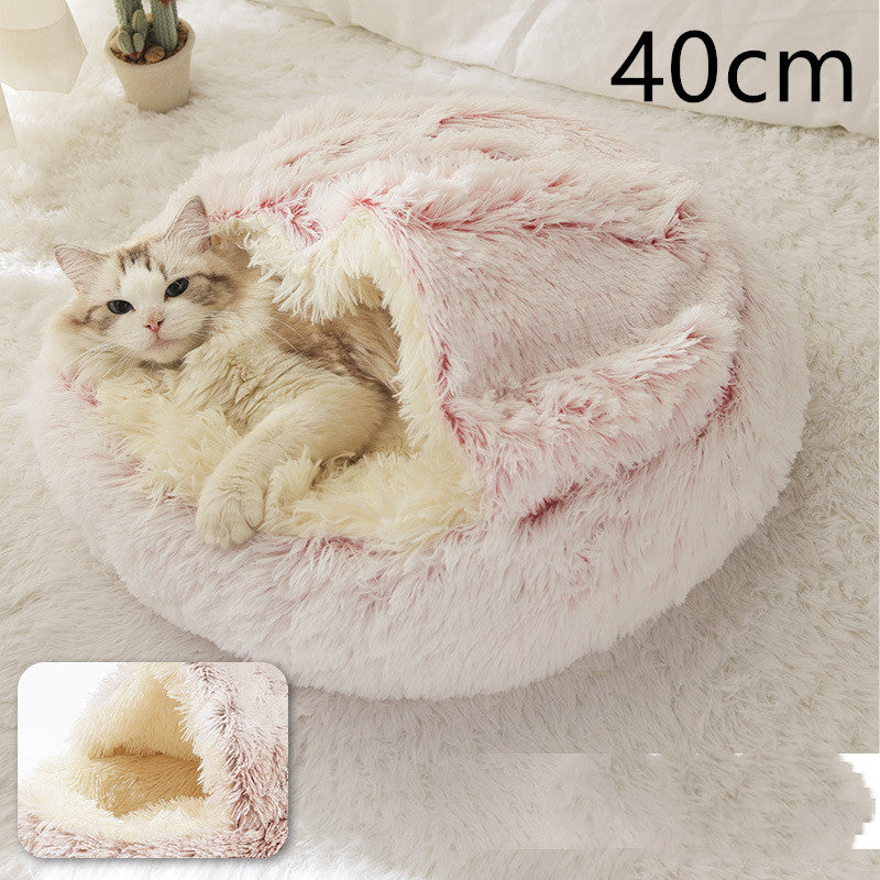 2-in-1 Dog and Cat Plush Round Winter Bed