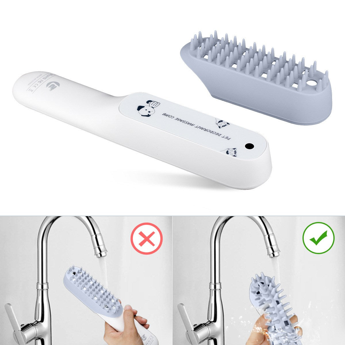 Silicone Pet Massage Brush With Deodorizing And Fur Removal Comb