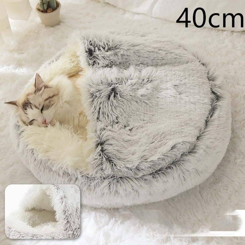 2-in-1 Dog and Cat Plush Round Winter Bed