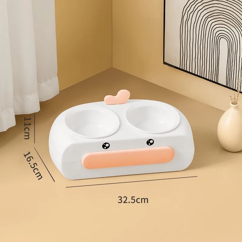 Duck Design Double Pet Bowl Plastic Feeder For Cats Dogs