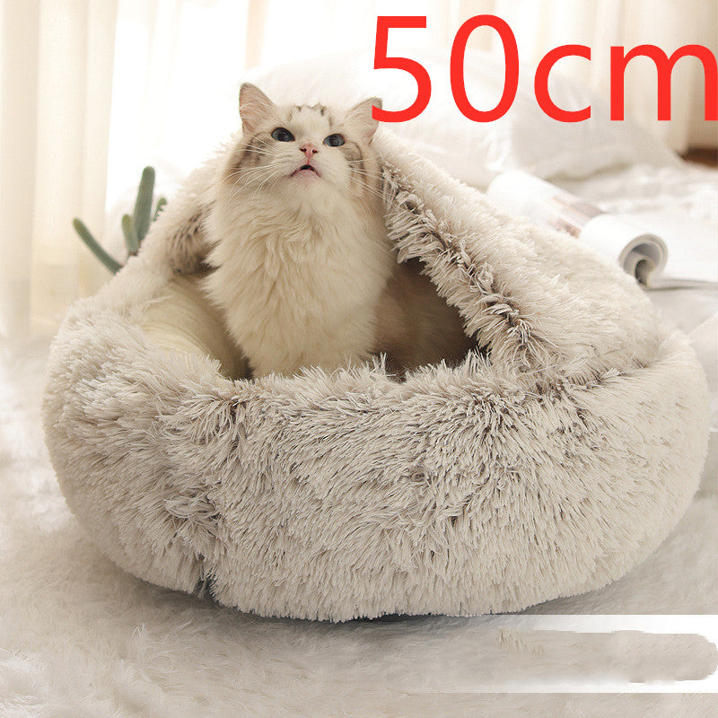 2-in-1 Dog and Cat Plush Round Winter Bed