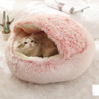 2-in-1 Dog and Cat Plush Round Winter Bed