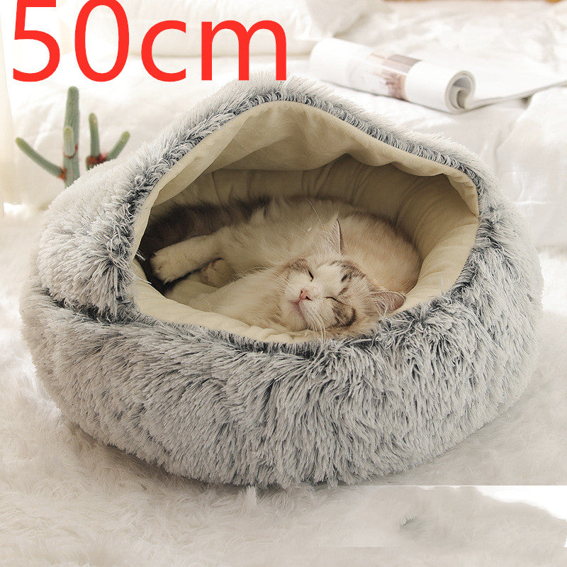 2-in-1 Dog and Cat Plush Round Winter Bed