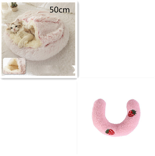 2-in-1 Dog and Cat Plush Round Winter Bed