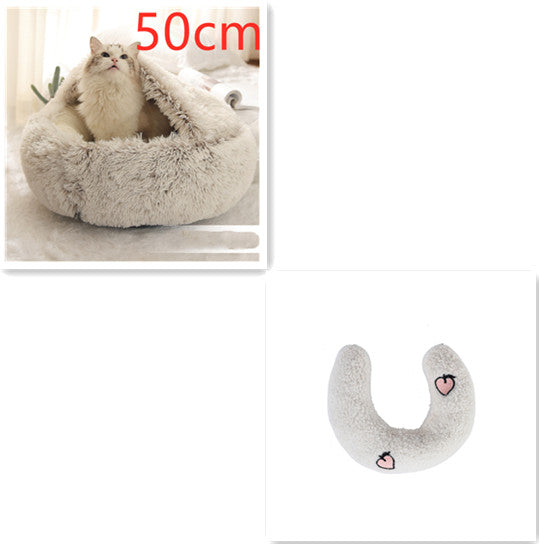 2-in-1 Dog and Cat Plush Round Winter Bed