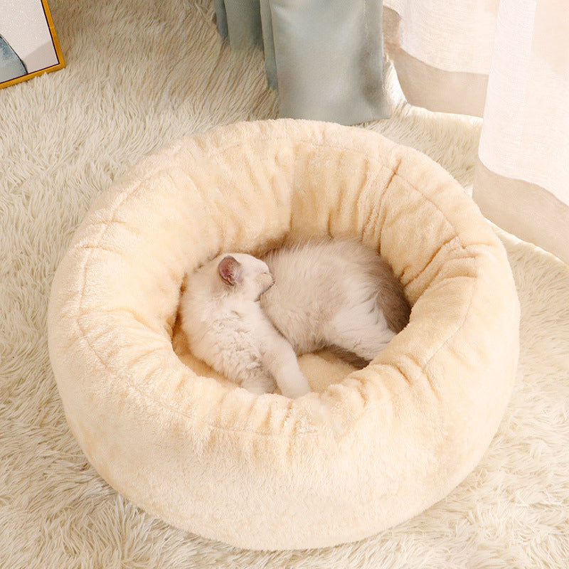 Long Plush Donut Dog Bed Comfortable Round Pet Bed For Cats Dogs