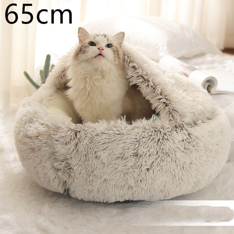 2-in-1 Dog and Cat Plush Round Winter Bed