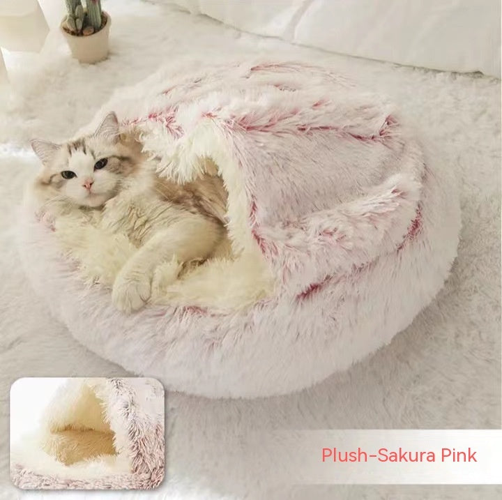 2-in-1 Dog and Cat Plush Round Winter Bed