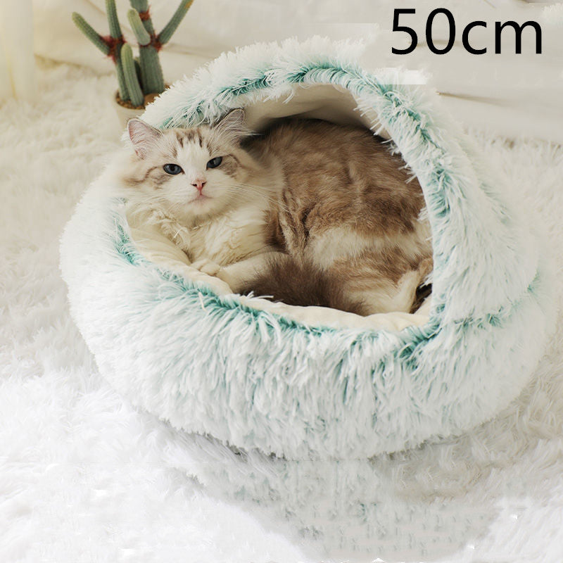 2-in-1 Dog and Cat Plush Round Winter Bed