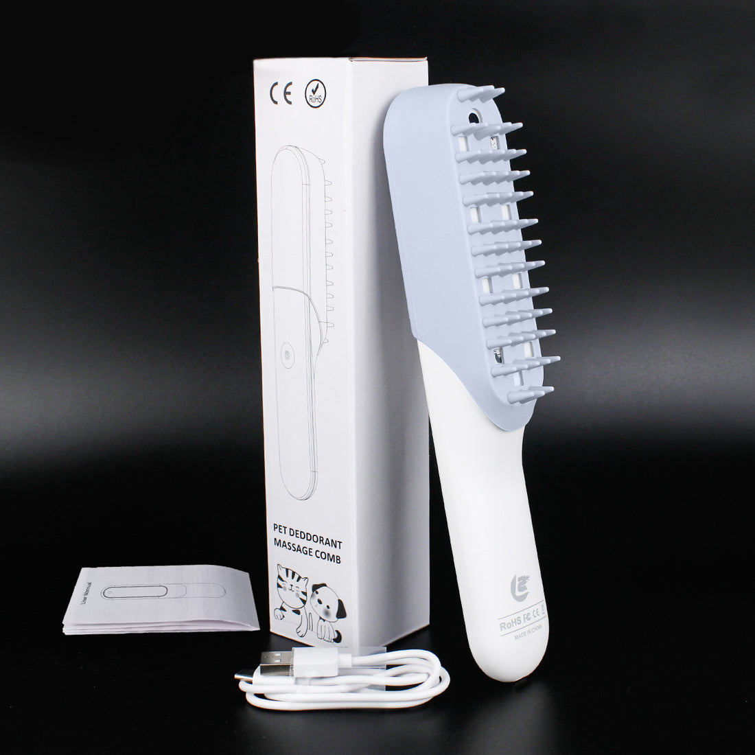 Silicone Pet Massage Brush With Deodorizing And Fur Removal Comb