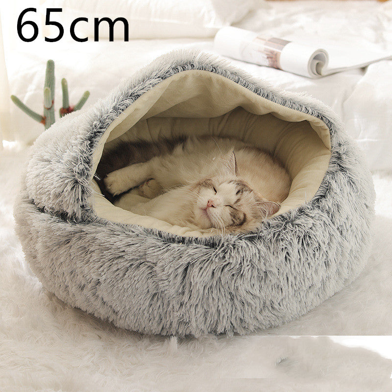 2-in-1 Dog and Cat Plush Round Winter Bed