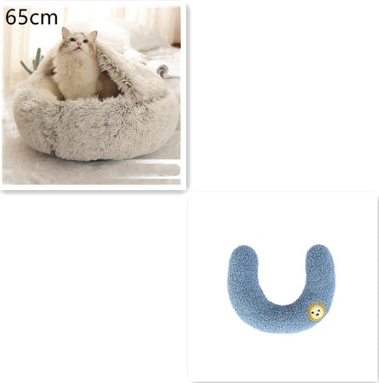 2-in-1 Dog and Cat Plush Round Winter Bed