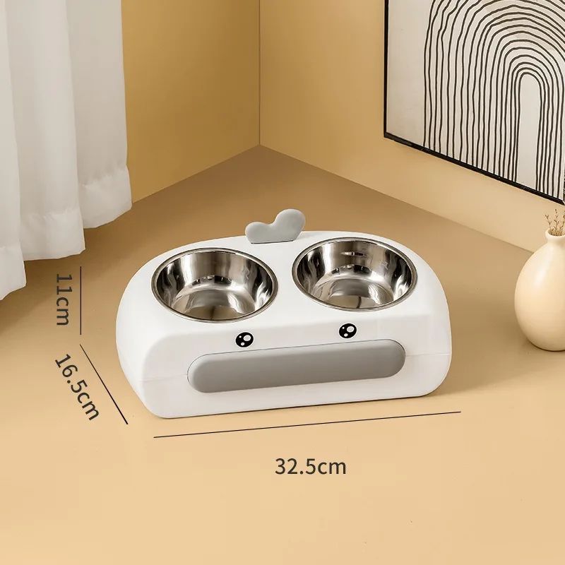 Duck Design Double Pet Bowl Plastic Feeder For Cats Dogs