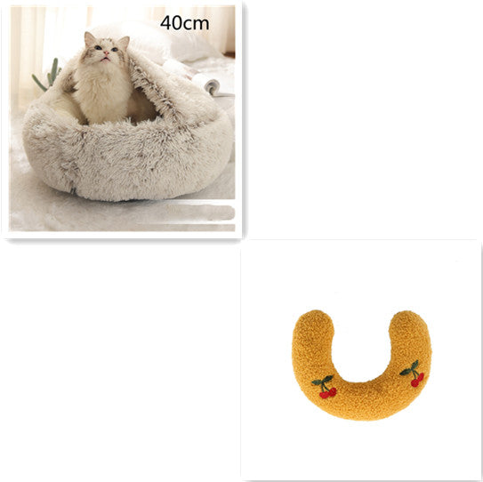2-in-1 Dog and Cat Plush Round Winter Bed