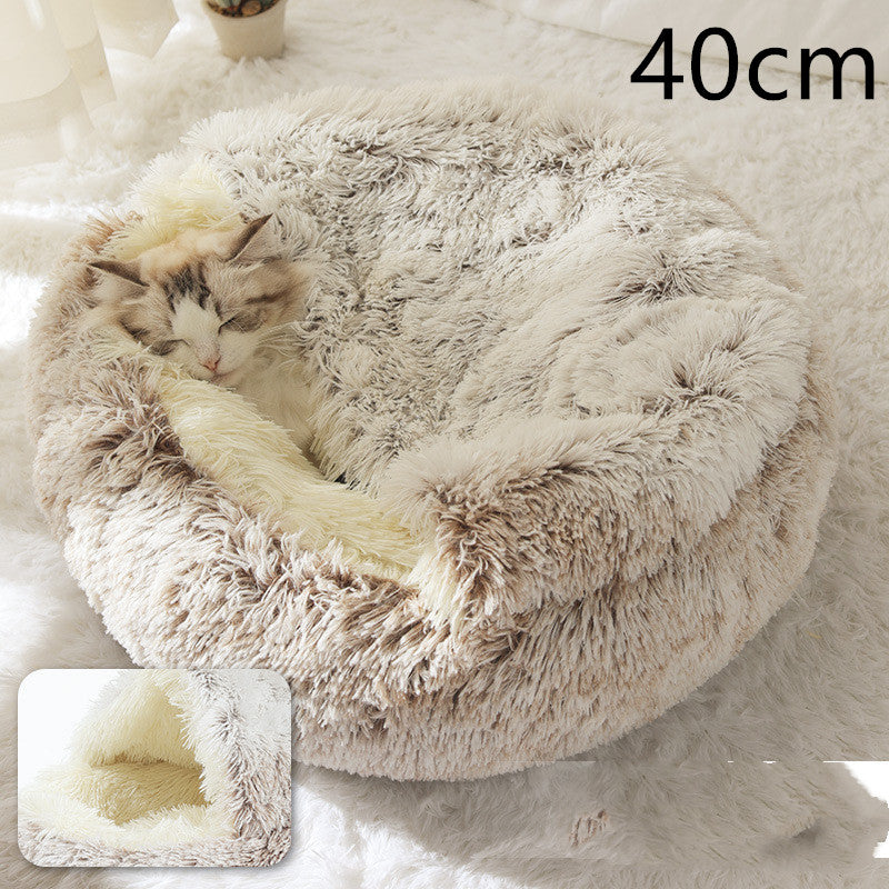 2-in-1 Dog and Cat Plush Round Winter Bed