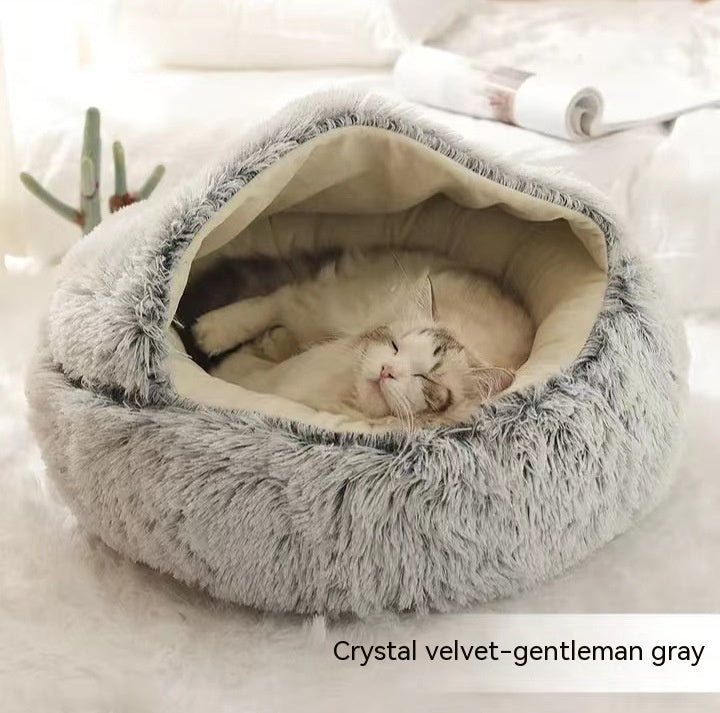 2-in-1 Dog and Cat Plush Round Winter Bed