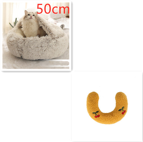 2-in-1 Dog and Cat Plush Round Winter Bed
