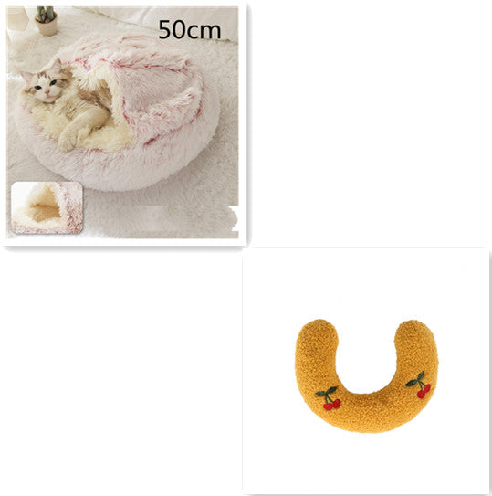 2-in-1 Dog and Cat Plush Round Winter Bed