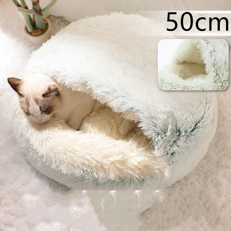 2-in-1 Dog and Cat Plush Round Winter Bed