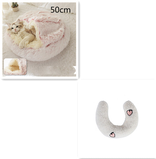 2-in-1 Dog and Cat Plush Round Winter Bed