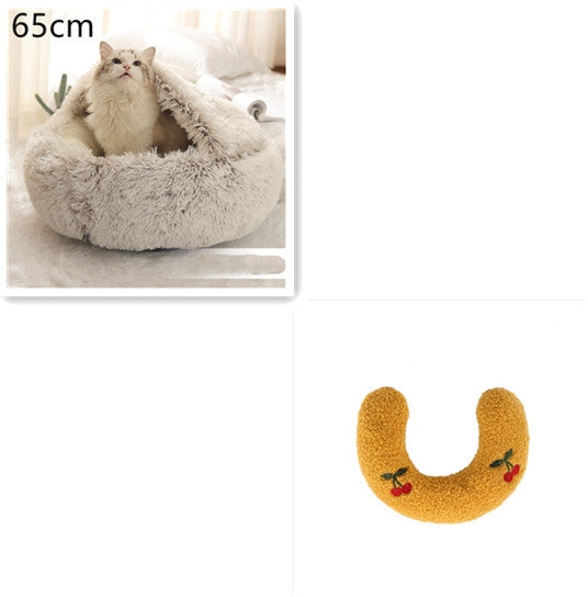 2-in-1 Dog and Cat Plush Round Winter Bed