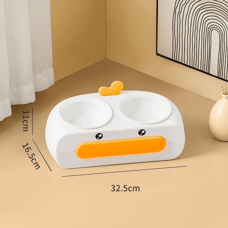 Duck Design Double Pet Bowl Plastic Feeder For Cats Dogs