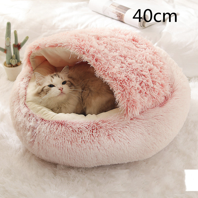2-in-1 Dog and Cat Plush Round Winter Bed