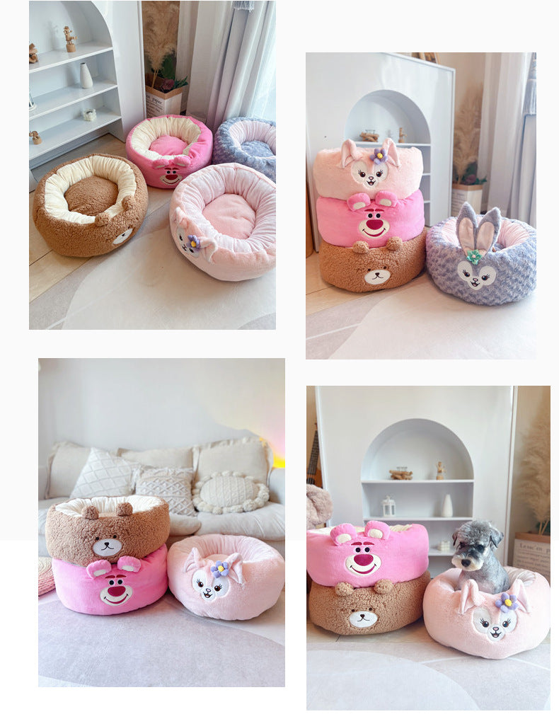 Cartoon Red Panda Plush Dog Nest Round Pet Bed