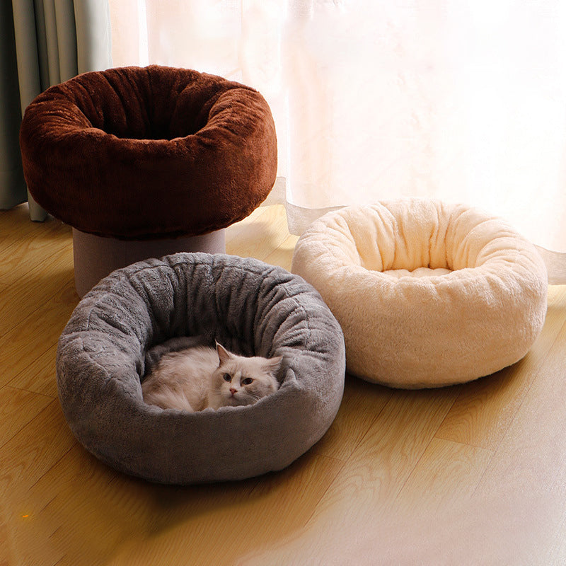 Long Plush Donut Dog Bed Comfortable Round Pet Bed For Cats Dogs