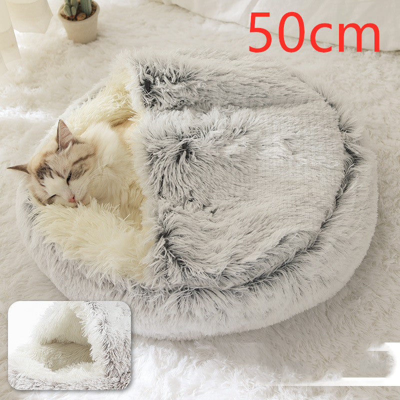2-in-1 Dog and Cat Plush Round Winter Bed