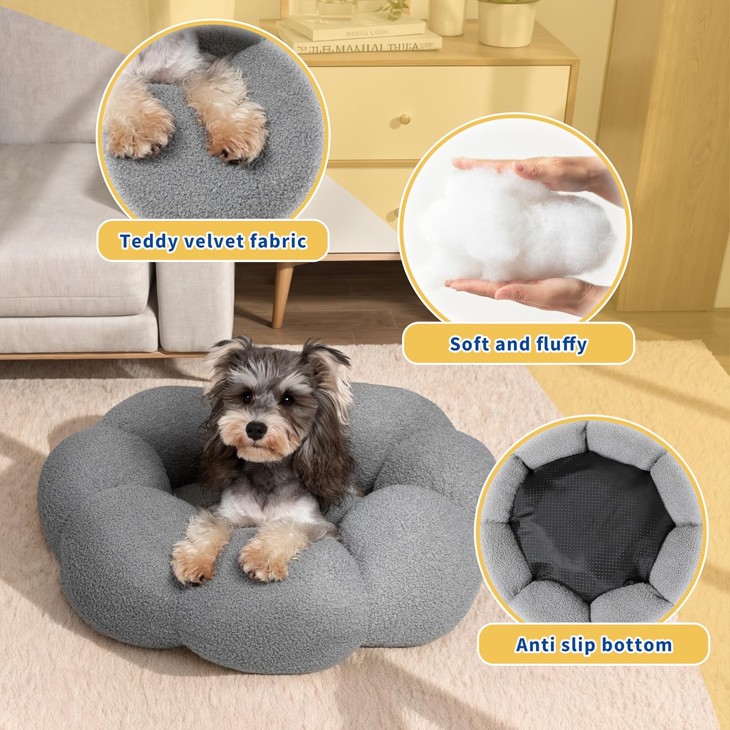 Fluffy Flower Calming Cat Dog Round Donut Bed Non-Slip