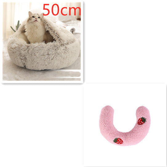 2-in-1 Dog and Cat Plush Round Winter Bed