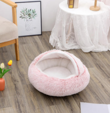 2-in-1 Dog and Cat Plush Round Winter Bed