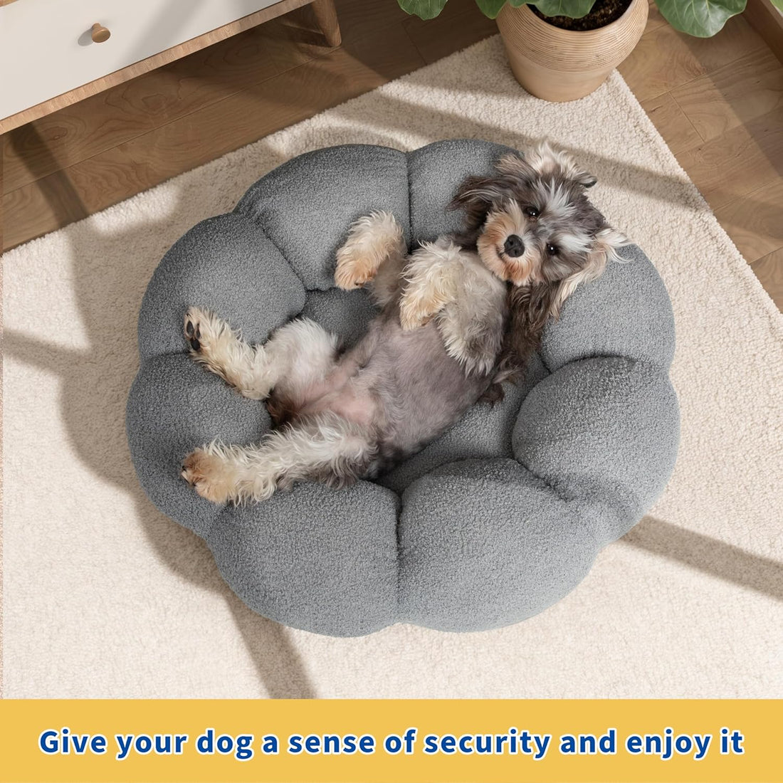 Fluffy Flower Calming Cat Dog Round Donut Bed Non-Slip