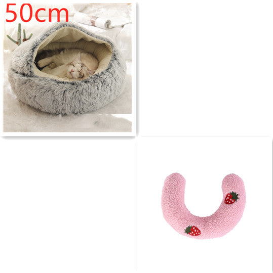 2-in-1 Dog and Cat Plush Round Winter Bed