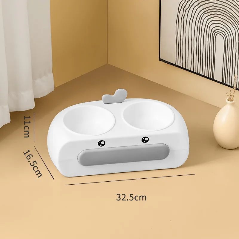 Duck Design Double Pet Bowl Plastic Feeder For Cats Dogs