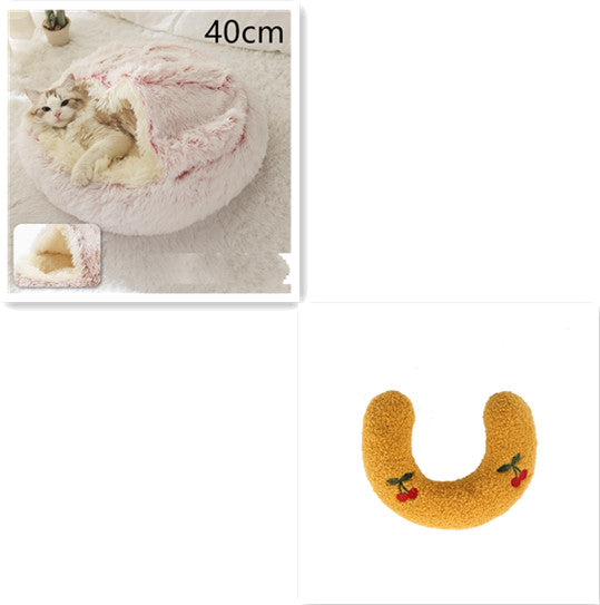 2-in-1 Dog and Cat Plush Round Winter Bed