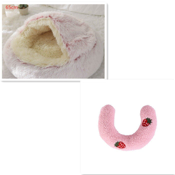 2-in-1 Dog and Cat Plush Round Winter Bed