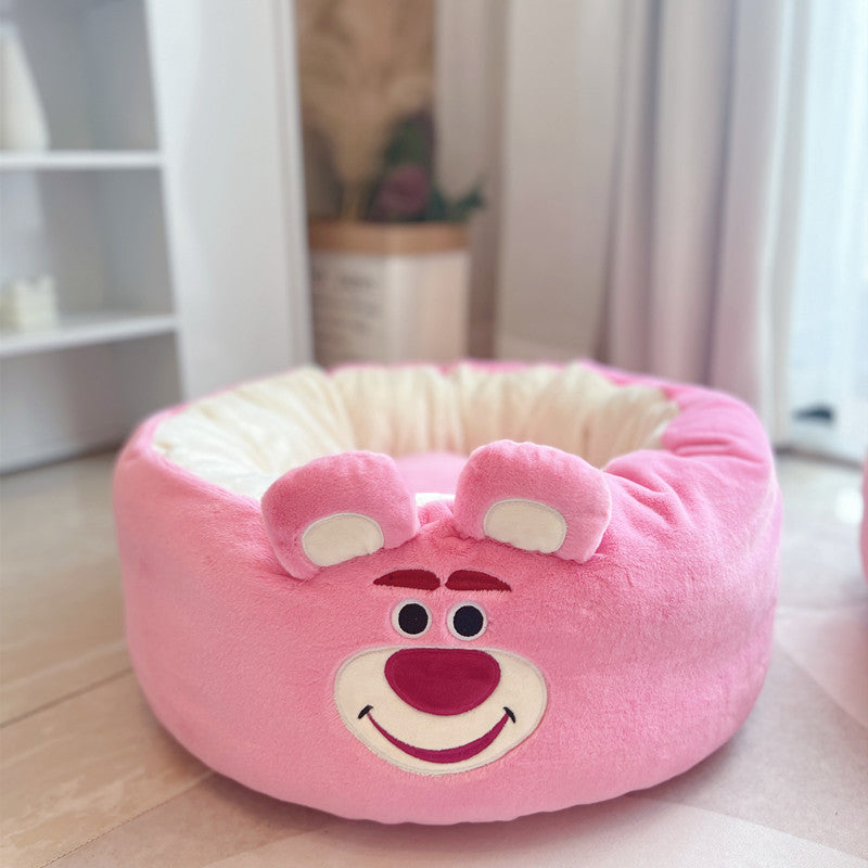 Cartoon Red Panda Plush Dog Nest Round Pet Bed
