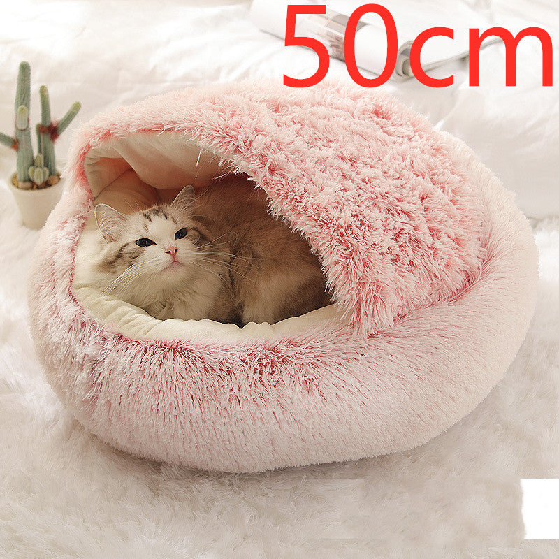 2-in-1 Dog and Cat Plush Round Winter Bed