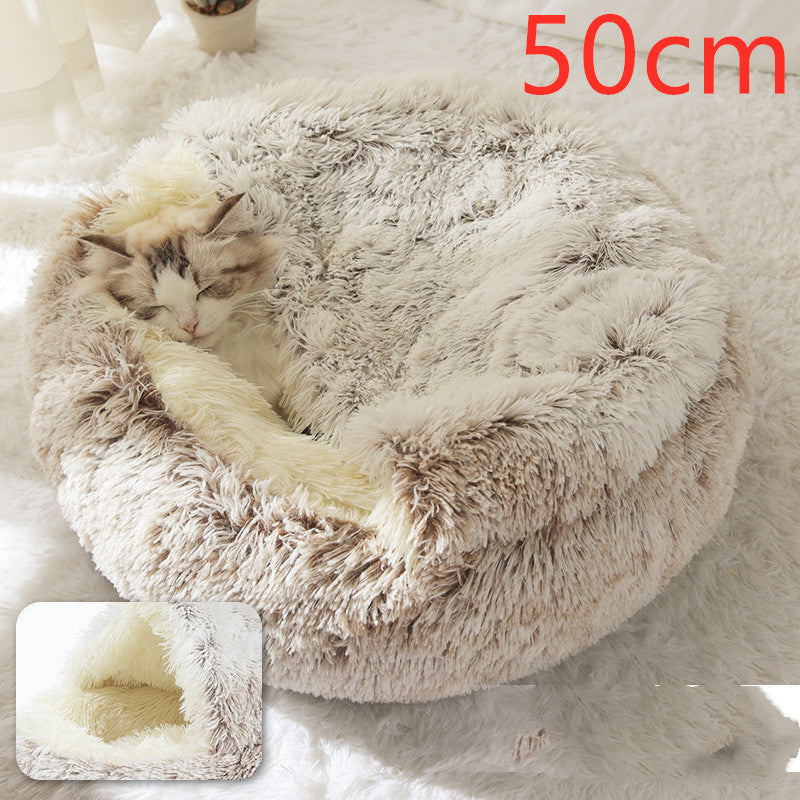 2-in-1 Dog and Cat Plush Round Winter Bed
