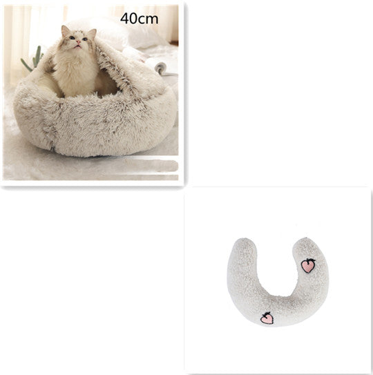 2-in-1 Dog and Cat Plush Round Winter Bed